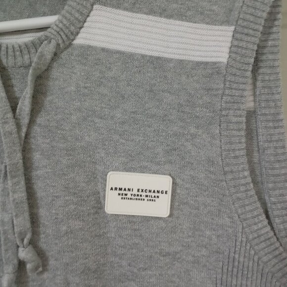 Armani Exchange Top Mens Hooded Knit Striped Shoulders Gray Sleeveless Size M - Picture 3 of 9